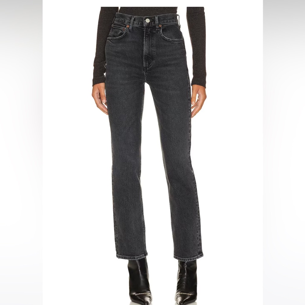 Agolde High-Rise Straight Leg Jeans in Washed Black